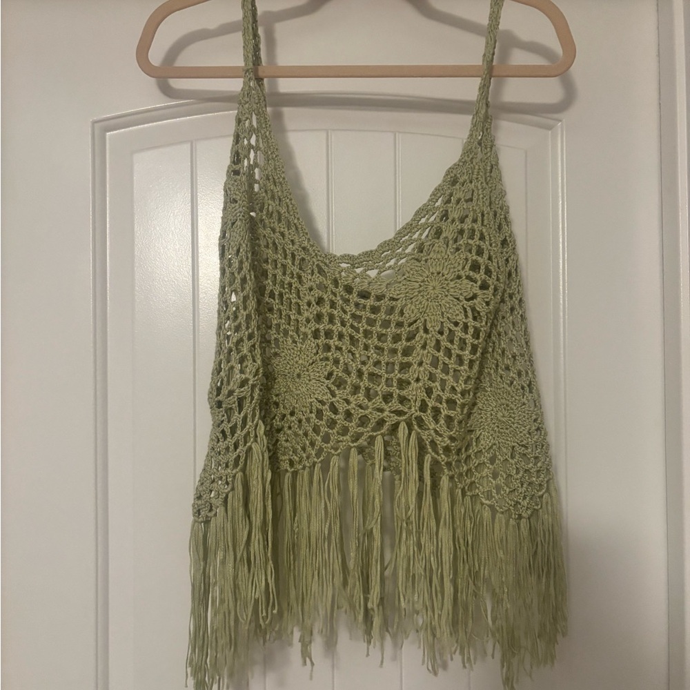 ViVI Light Green Crochet Top